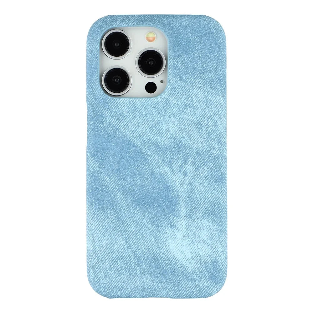 For iPhone 15 Pro Max Magnetic Case Denim Cloth Texture Leather + PC Shockproof Phone Cover - Baby Blue - 3