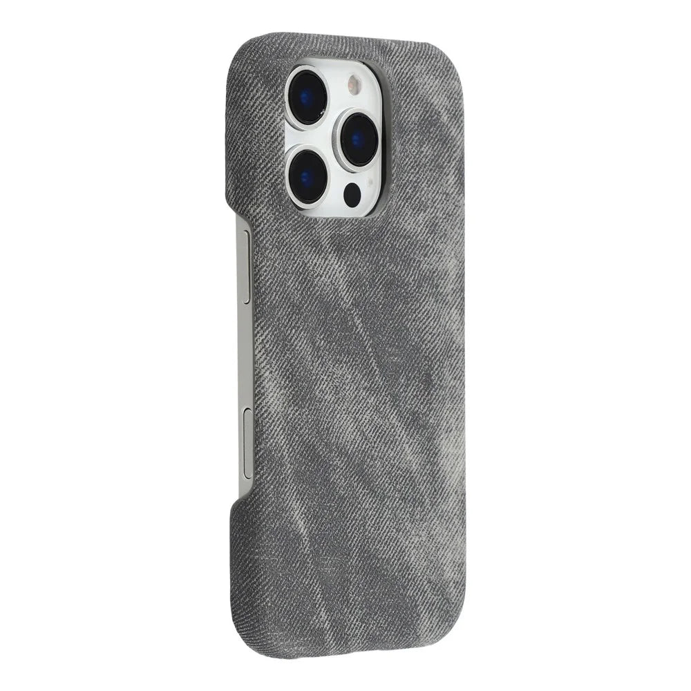 For iPhone 16 Pro Magnetic Case Denim Cloth Texture Leather + PC Shockproof Phone Cover - Dark Grey - 1