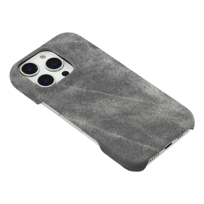 For iPhone 16 Pro Magnetic Case Denim Cloth Texture Leather + PC Shockproof Phone Cover - Dark Grey - 4