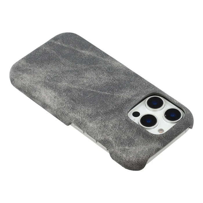 For iPhone 16 Pro Magnetic Case Denim Cloth Texture Leather + PC Shockproof Phone Cover - Dark Grey - 5