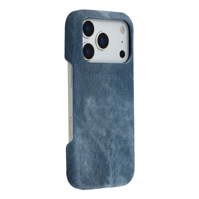 For iPhone 18 Pro Max / 17 Pro Max Magnetic Case Denim Cloth Texture Leather + PC Shockproof Phone Cover - Dark Blue - 1