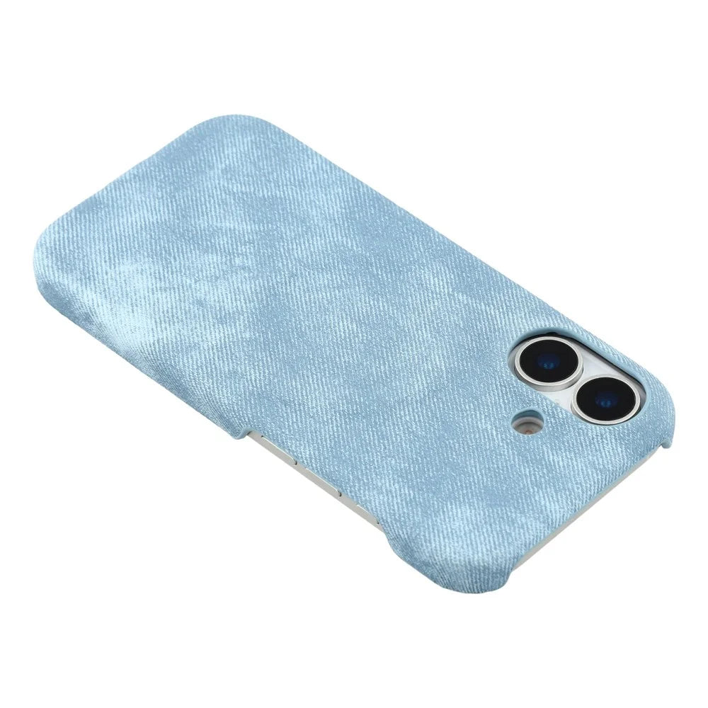 For iPhone 16 Magnetic Case Denim Cloth Texture Leather + PC Shockproof Phone Cover - Baby Blue - 5