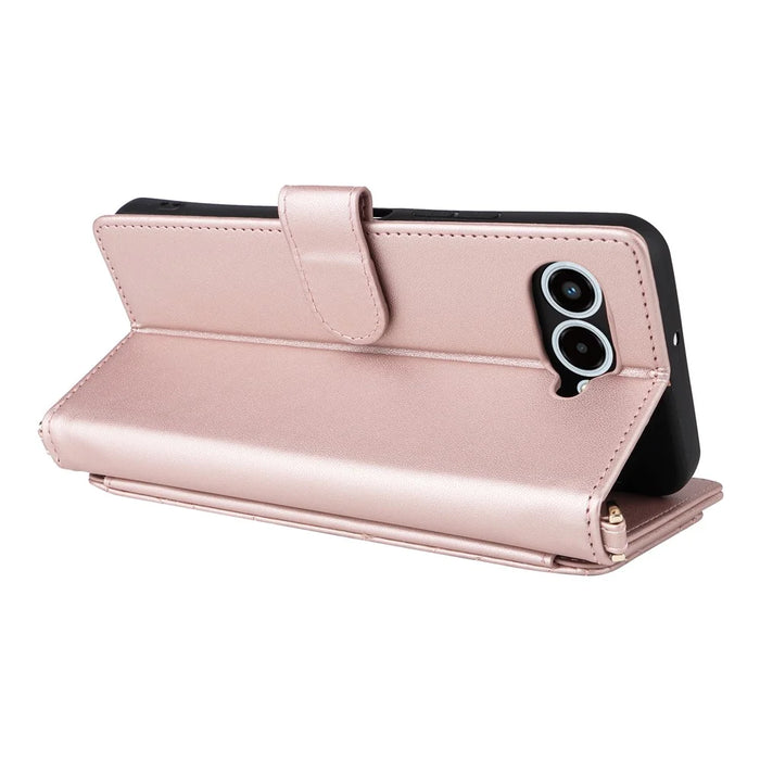 For T-Mobile REVVL 8  /  T Phone 3 Case with Shoulder  /  Wrist Strap Leather Phone Cover Stand Wallet - Pink - 6