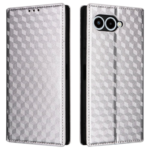 For T-Mobile REVVL 8  /  T Phone 3 Case Wallet Rhombus Imprinted Leather Phone Cover - Silver - 1