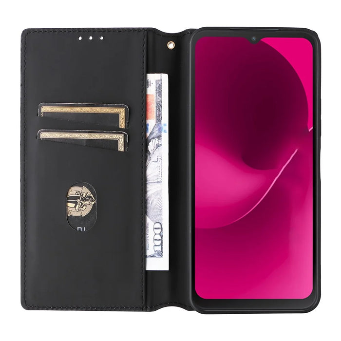 For T-Mobile REVVL 8  /  T Phone 3 Case Wallet Rhombus Imprinted Leather Phone Cover - Silver - 2