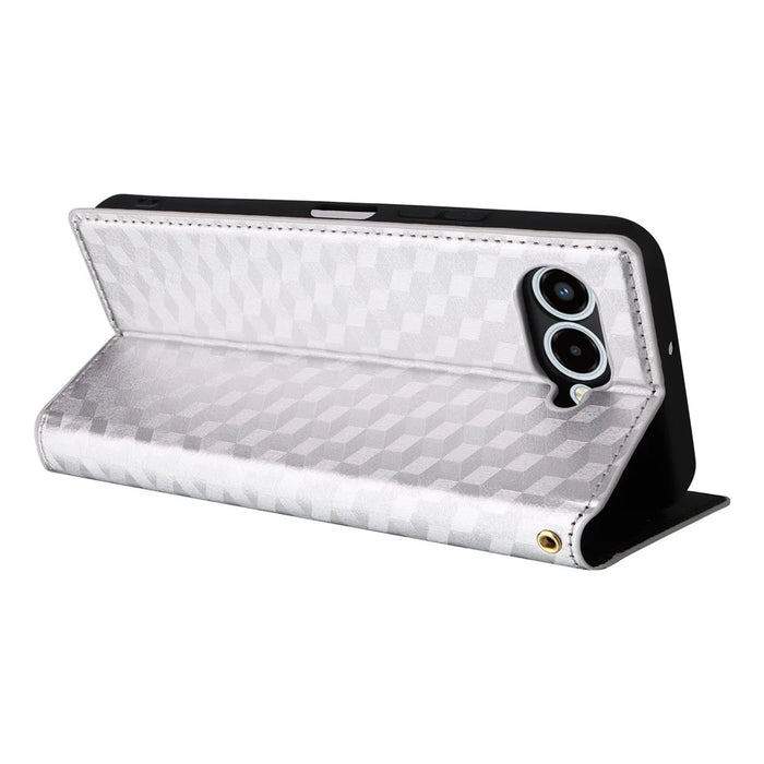 For T-Mobile REVVL 8  /  T Phone 3 Case Wallet Rhombus Imprinted Leather Phone Cover - Silver - 5