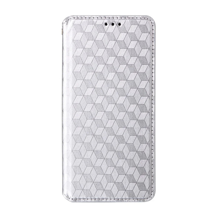 For T-Mobile REVVL 8  /  T Phone 3 Case Wallet Rhombus Imprinted Leather Phone Cover - Silver - 6