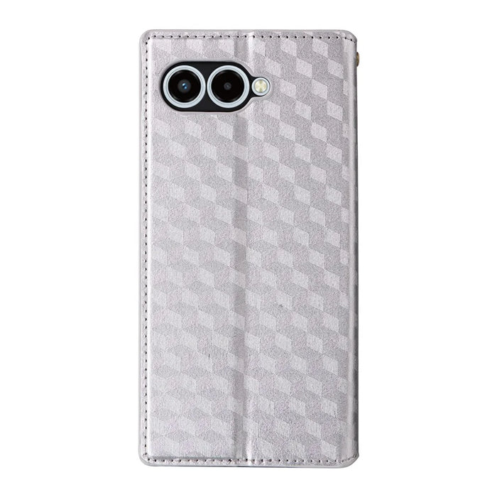 For T-Mobile REVVL 8  /  T Phone 3 Case Wallet Rhombus Imprinted Leather Phone Cover - Silver - 7