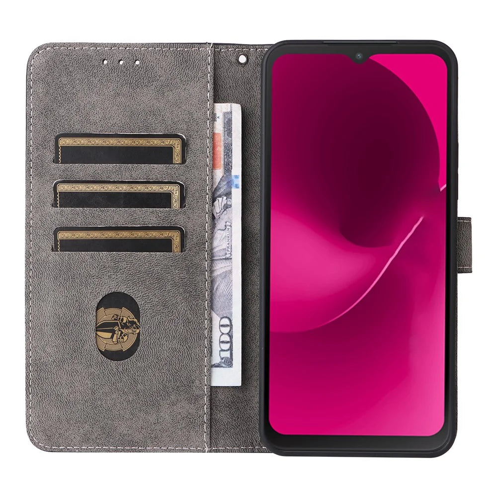 For T-Mobile REVVL 8  /  T Phone 3 Case Wallet RFID Blocking PU Leather Phone Cover Stand with Strap - Black - 2