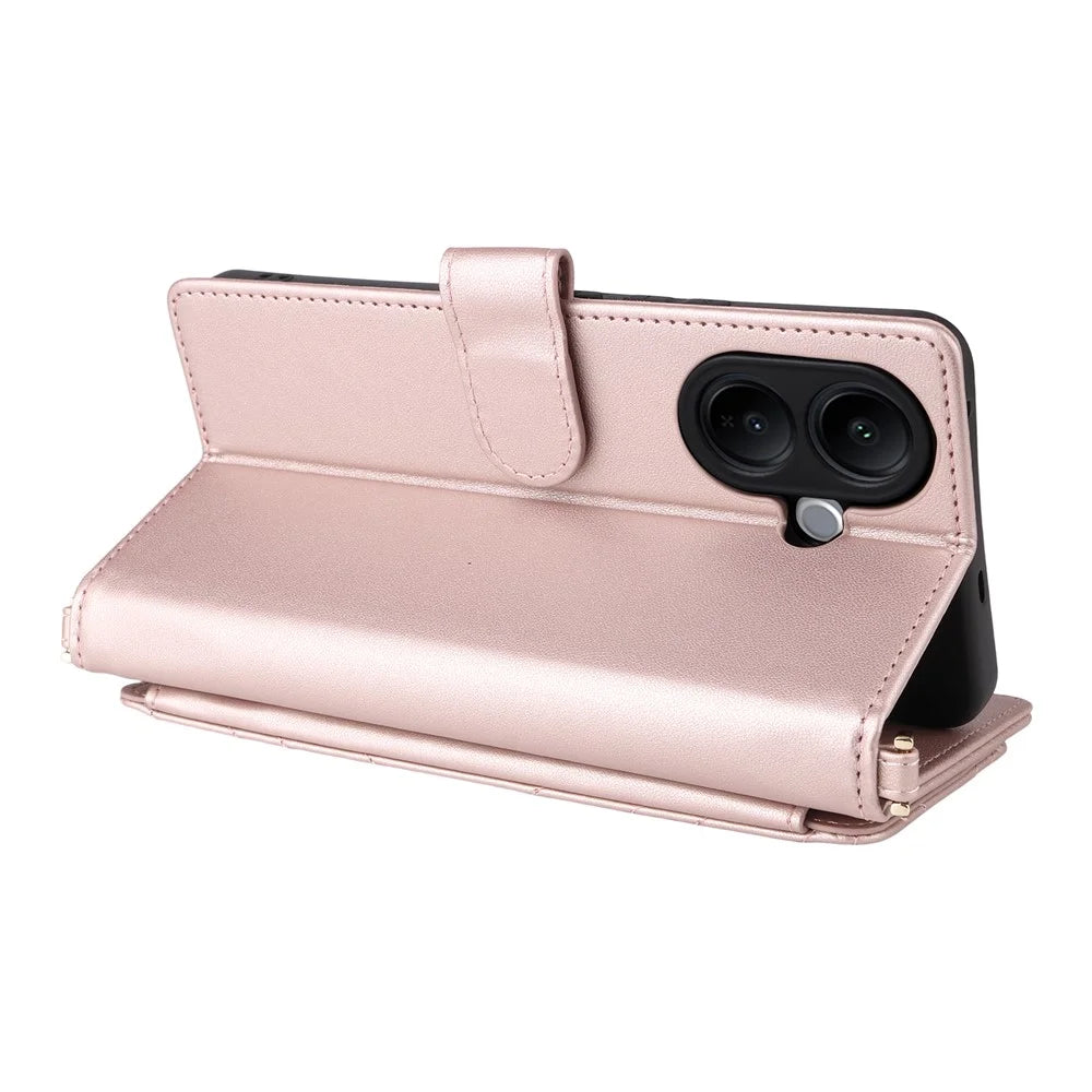 For vivo V60 Lite 4G  /  5G Case with Shoulder  /  Wrist Strap Leather Phone Cover Stand Wallet - Pink - 6