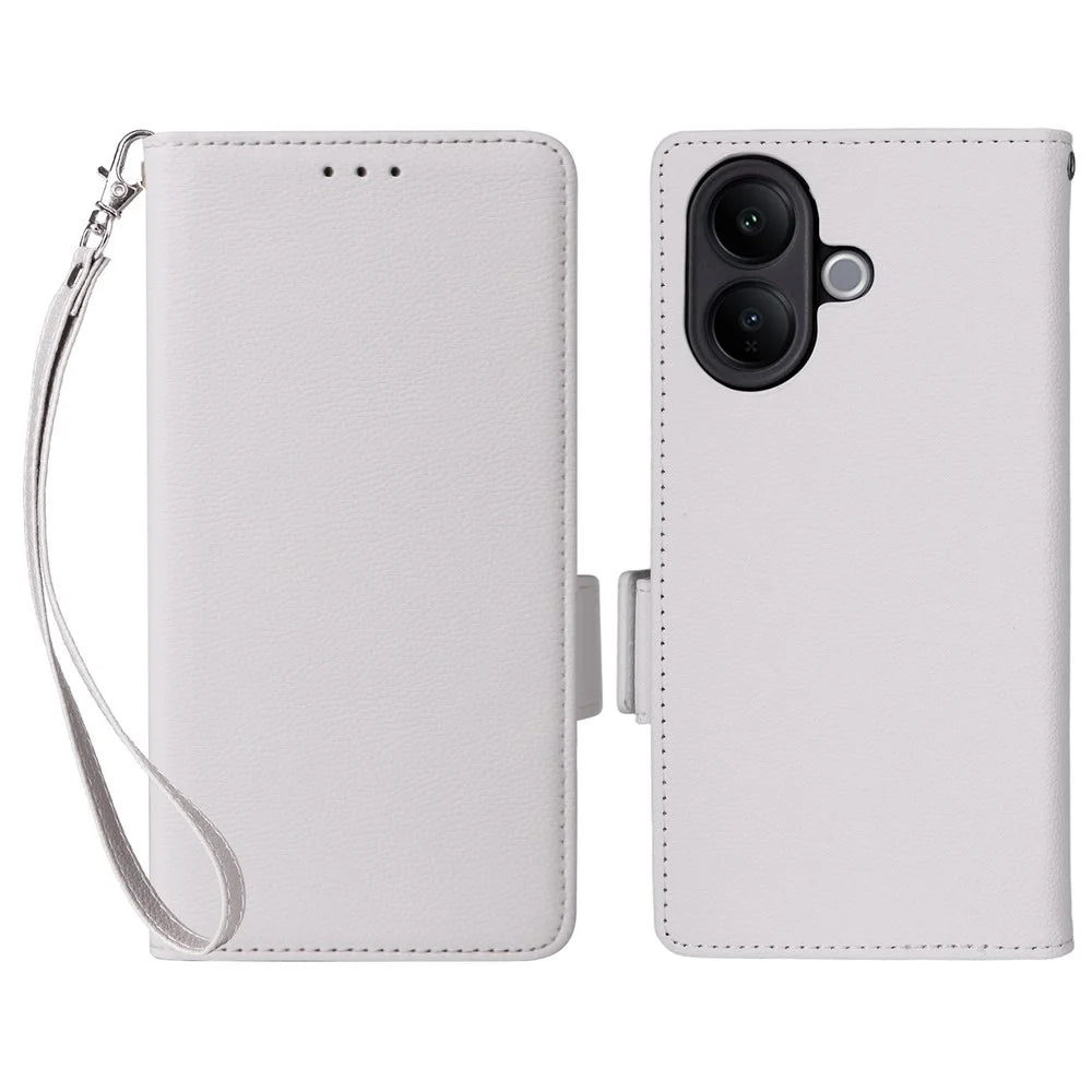 For vivo V60 Lite 4G  /  5G Case Litchi Texture Wallet Leather Phone Cover with Wrist Strap - White - 1