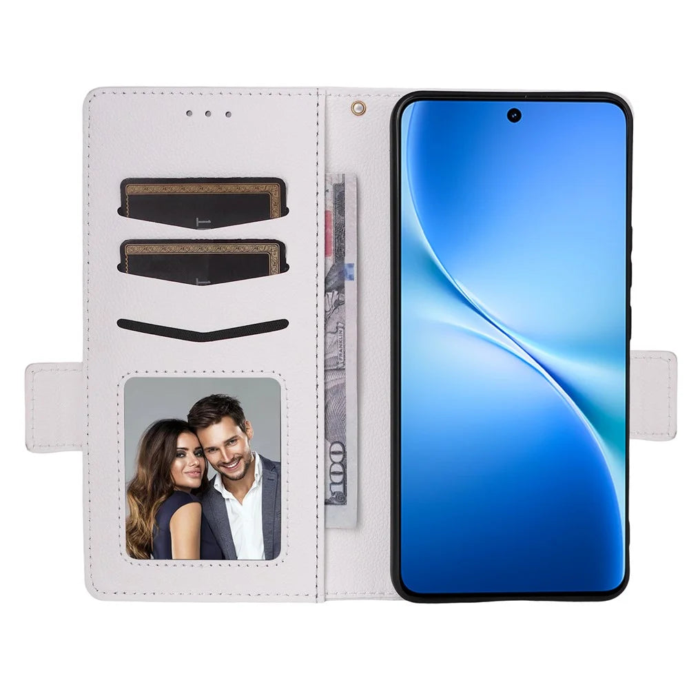 For vivo V60 Lite 4G  /  5G Case Litchi Texture Wallet Leather Phone Cover with Wrist Strap - White - 2
