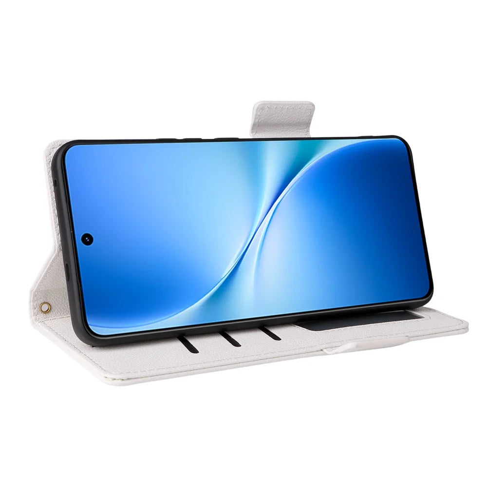 For vivo V60 Lite 4G  /  5G Case Litchi Texture Wallet Leather Phone Cover with Wrist Strap - White - 4