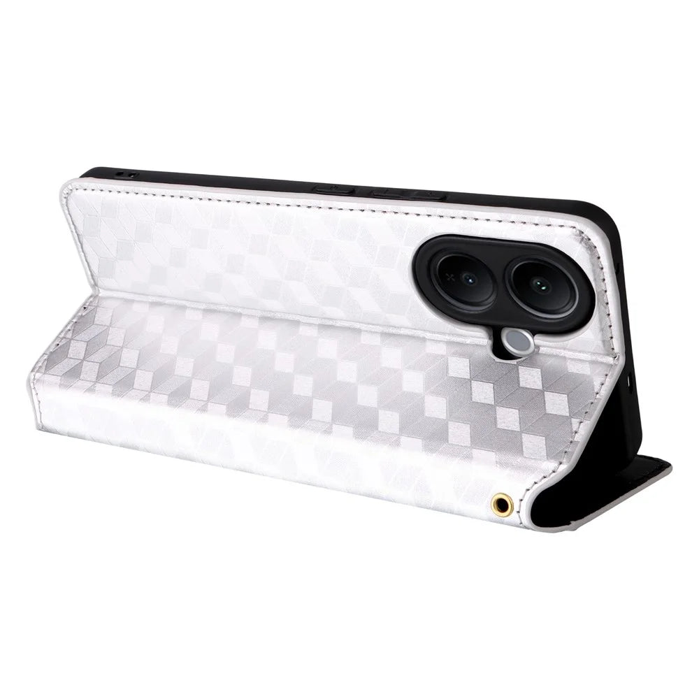 For vivo V60 Lite 4G  /  5G Case Wallet Rhombus Imprinted Leather Phone Cover - Silver - 5
