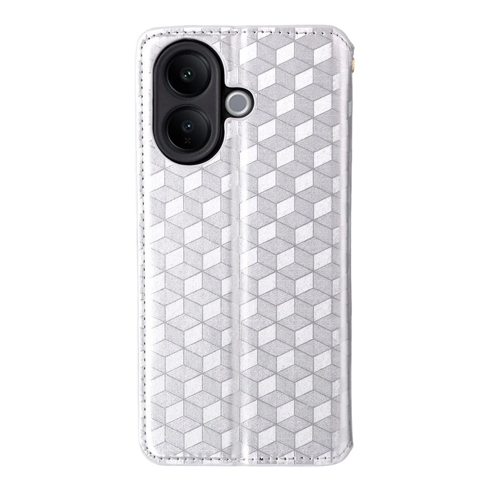 For vivo V60 Lite 4G  /  5G Case Wallet Rhombus Imprinted Leather Phone Cover - Silver - 7
