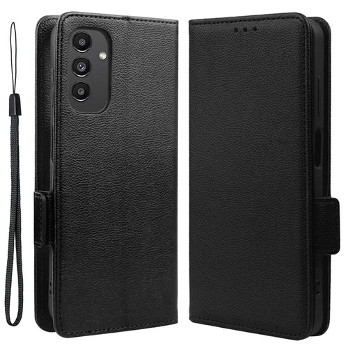 For Samsung Galaxy A14 5G / 4G Litchi Texture Phone Cover Shockproof PU Leather Magnetic Clasp Phone Case with Stand Wallet - Black - 1