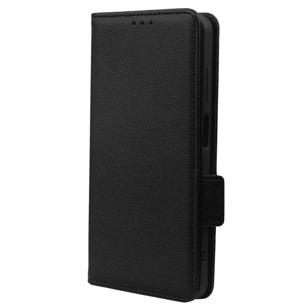 For Samsung Galaxy A14 5G / 4G Litchi Texture Phone Cover Shockproof PU Leather Magnetic Clasp Phone Case with Stand Wallet - Black - 5