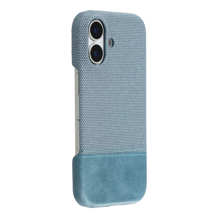 For iPhone 16 Plus Case PU Leather + PC Splicing Anti-Slip Phone Cover - Baby Blue - 1