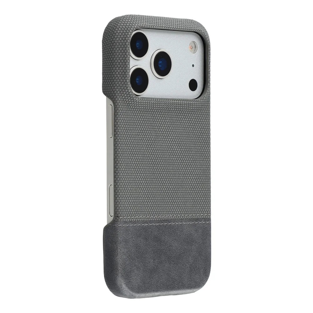 For iPhone 18 Pro / 17 Pro Case PU Leather + PC Splicing Anti-Slip Phone Cover - Grey - 1