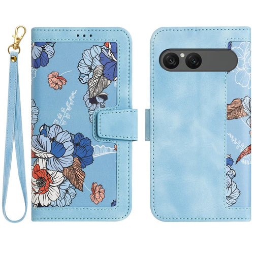 For Sony Xperia 10 VII Case PU Leather Floral Phone Cover with Card Slots - Baby Blue - 1