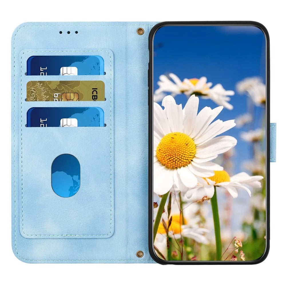 For Sony Xperia 10 VII Case PU Leather Floral Phone Cover with Card Slots - Baby Blue - 3