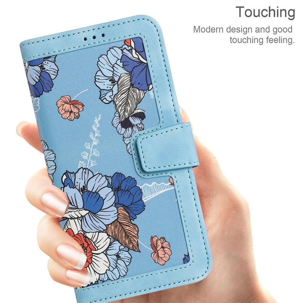 For Sony Xperia 10 VII Case PU Leather Floral Phone Cover with Card Slots - Baby Blue - 7