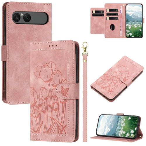 For Sony Xperia 10 VII Case Tulip Leather Phone Cover with 5 Card Slots Wallet - Pink - 1
