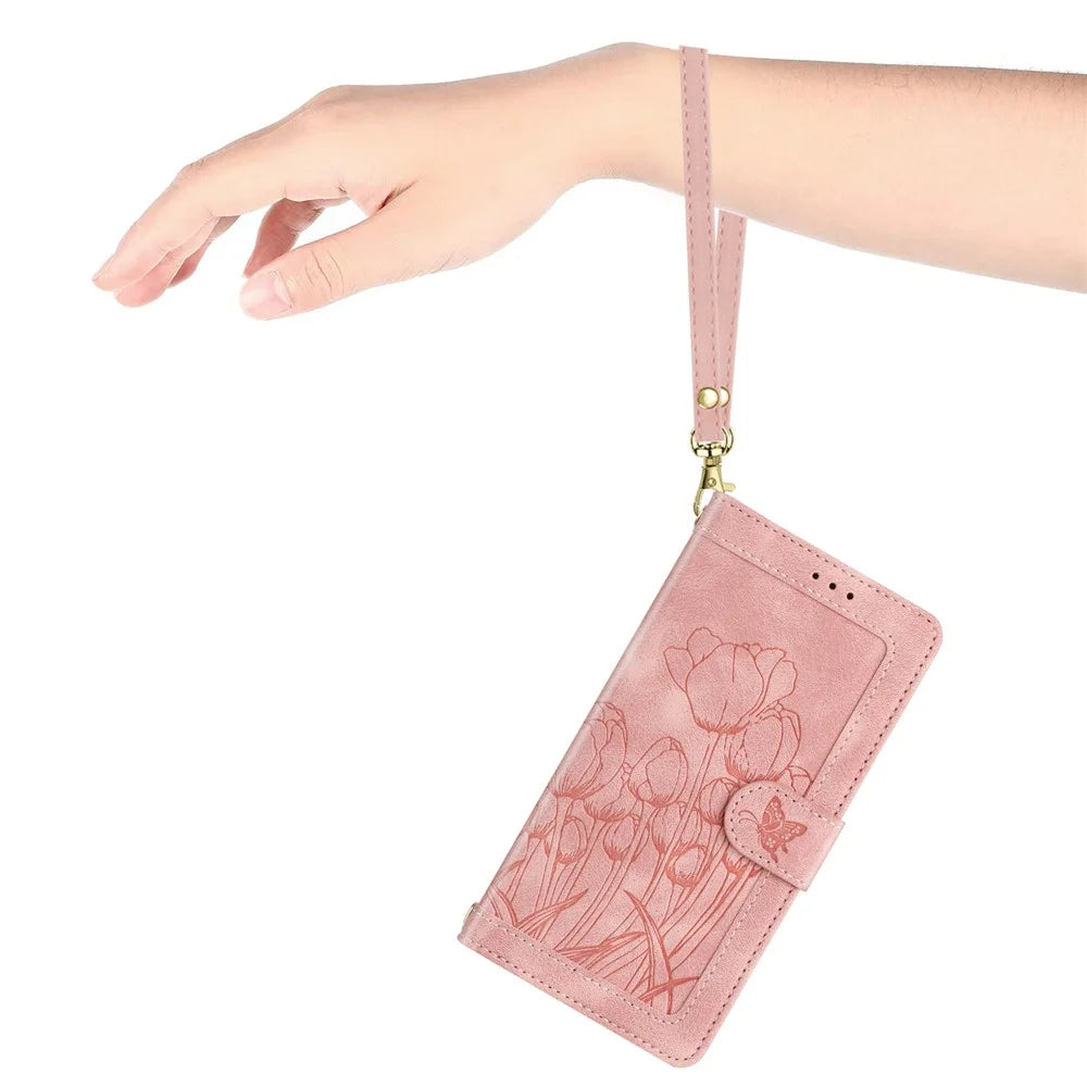 For Sony Xperia 10 VII Case Tulip Leather Phone Cover with 5 Card Slots Wallet - Pink - 4
