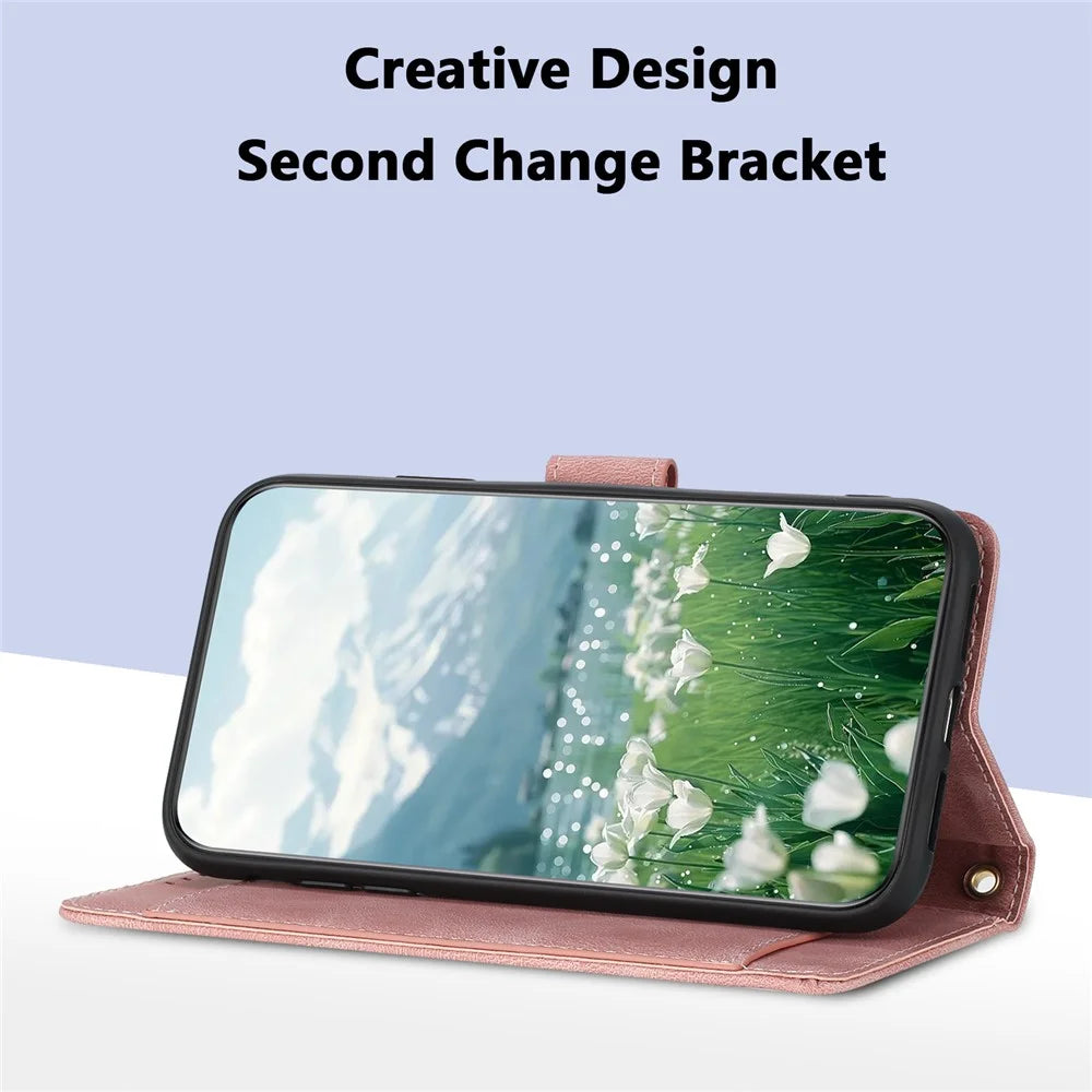 For Sony Xperia 10 VII Case Tulip Leather Phone Cover with 5 Card Slots Wallet - Pink - 6