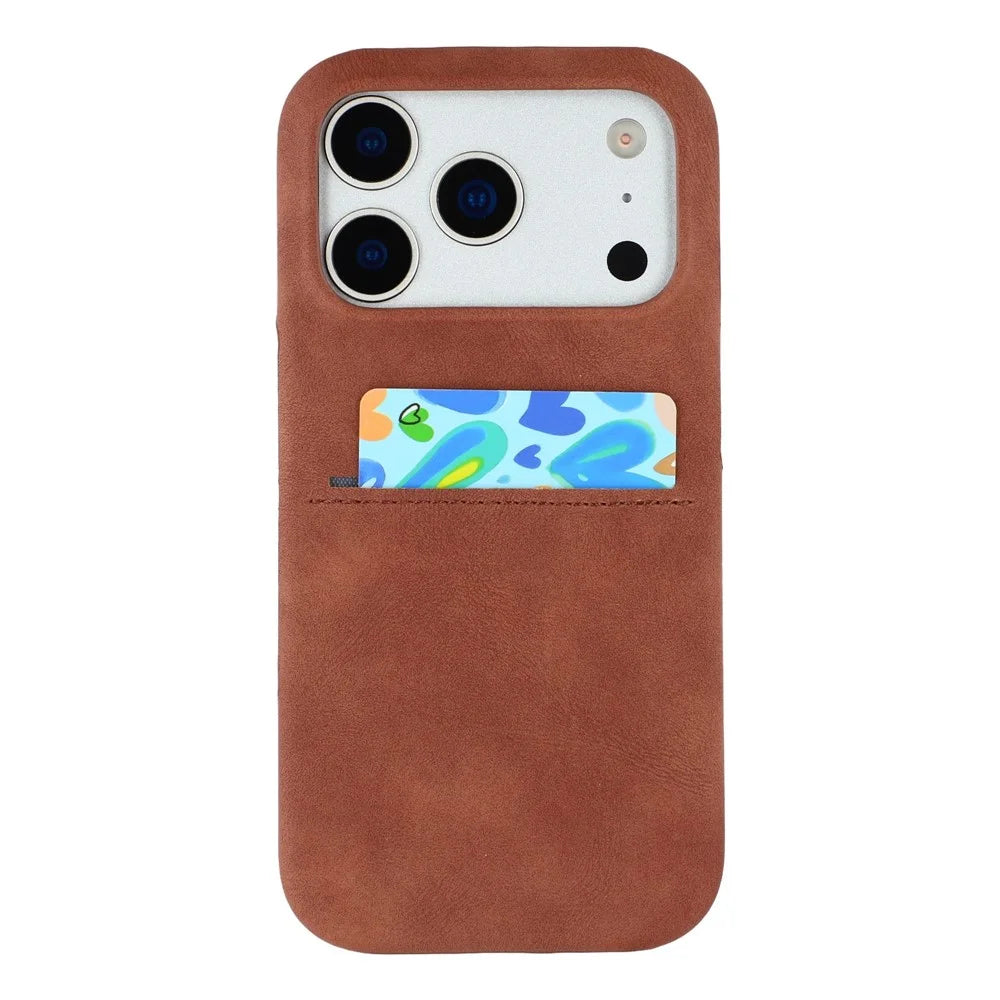 For iPhone 18 Pro / 17 Pro Case Skin-Touch Leather + PC Phone Cover with Card Slot - Brown - 1