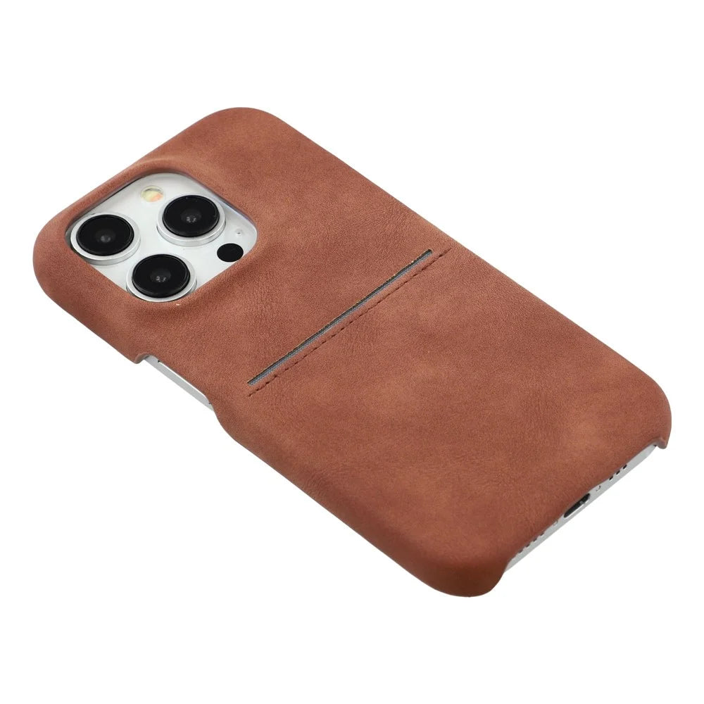 For iPhone 15 Pro Case Skin-Touch Leather + PC Phone Cover with Card Slot - Brown - 4