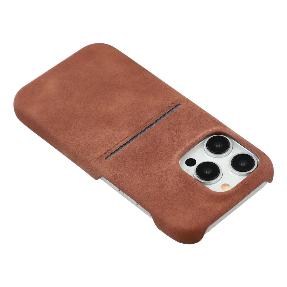For iPhone 15 Pro Case Skin-Touch Leather + PC Phone Cover with Card Slot - Brown - 5