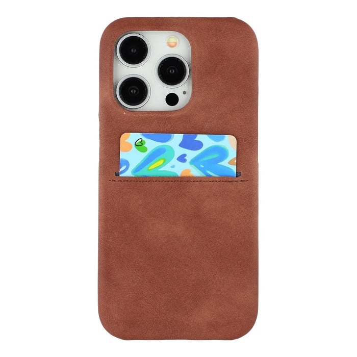 For iPhone 13 Pro Case Skin-Touch Leather + PC Phone Cover with Card Slot - Brown - 1