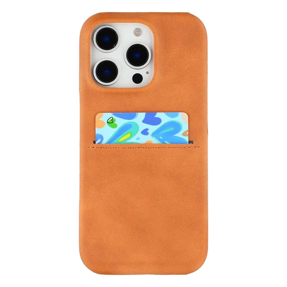 For iPhone 16 Pro Max Case Skin-Touch Leather + PC Phone Cover with Card Slot - Yellow - 1