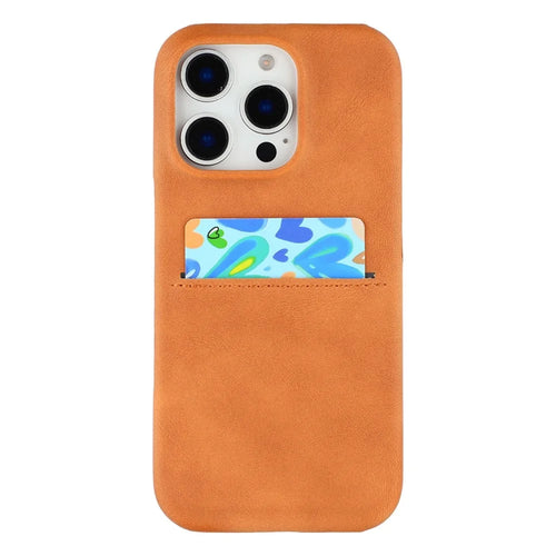 For iPhone 16 Pro Max Case Skin-Touch Leather + PC Phone Cover with Card Slot - Yellow - 1