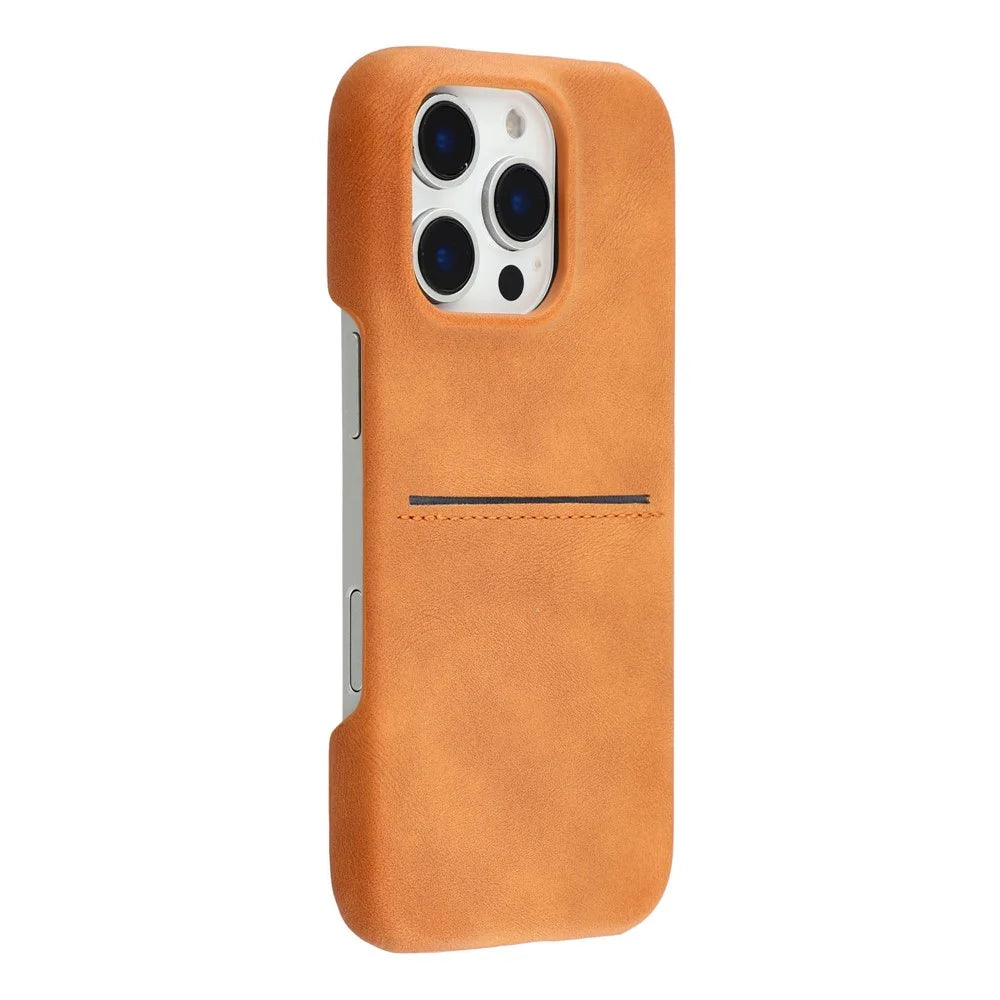 For iPhone 16 Pro Case Skin-Touch Leather + PC Phone Cover with Card Slot - Yellow - 3