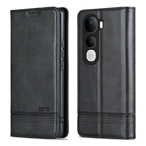 AZNS For vivo Y400 Pro 5G Case Cowhide Texture PU Leather Wallet Phone Cover - Black - 1
