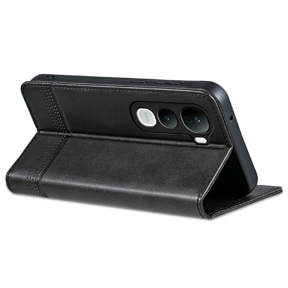 AZNS For vivo Y400 Pro 5G Case Cowhide Texture PU Leather Wallet Phone Cover - Black - 4