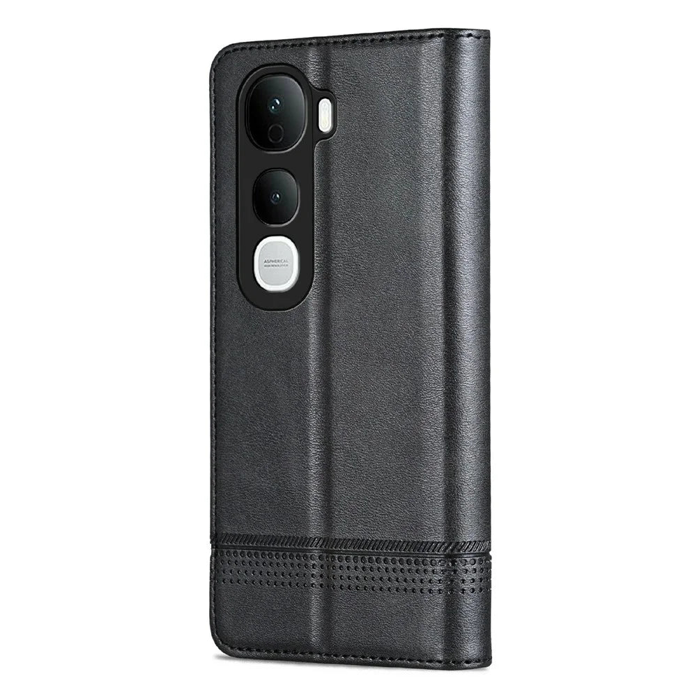 AZNS For vivo Y400 Pro 5G Case Cowhide Texture PU Leather Wallet Phone Cover - Black - 7