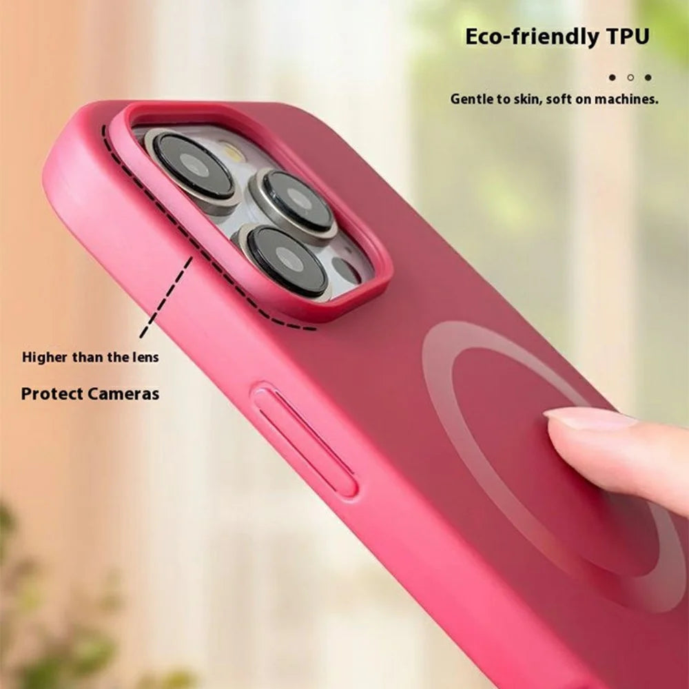 For iPhone 16 Pro Magnetic Case Compatible with MagSafe Soft TPU Phone Cover with Lanyard - Dark Red - 5
