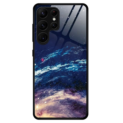 For Samsung Galaxy S23 Ultra TPU+PC+Tempered Glass Phone Drop-proof Case Stylish Pattern Printing Anti-Scratch Back Cover - The Milky Way - 1