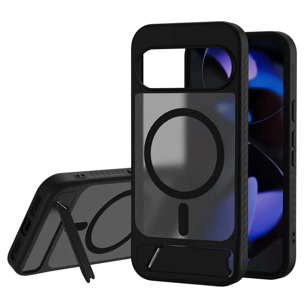 LEREACH Le-Chic Series For Google Pixel 10 Pro XL / 9 Pro XL Magnetic Case Kickstand TPU + PC Phone Cover - Black - 1