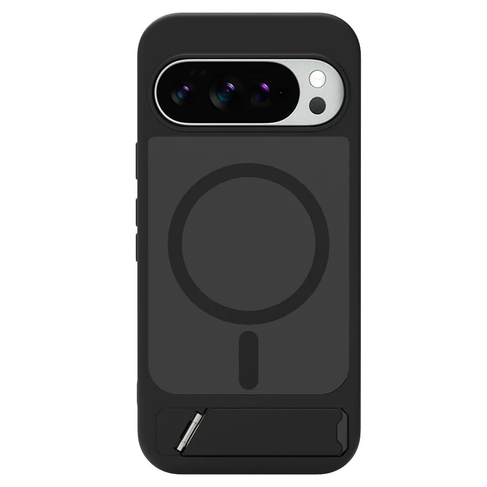 LEREACH Le-Chic Series For Google Pixel 10 Pro XL / 9 Pro XL Magnetic Case Kickstand TPU + PC Phone Cover - Black - 2