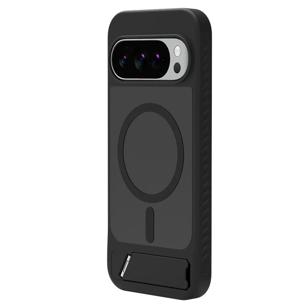 LEREACH Le-Chic Series For Google Pixel 10 Pro XL / 9 Pro XL Magnetic Case Kickstand TPU + PC Phone Cover - Black - 3