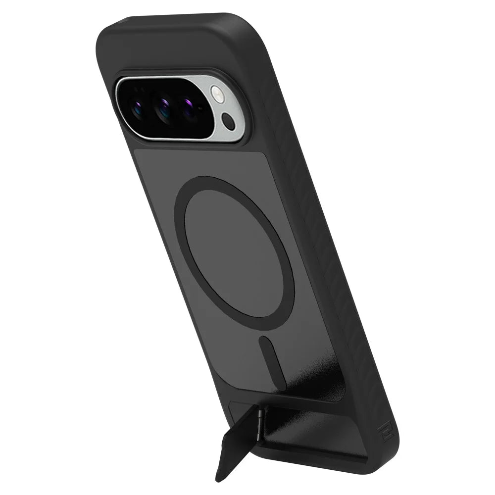 LEREACH Le-Chic Series For Google Pixel 10 Pro XL / 9 Pro XL Magnetic Case Kickstand TPU + PC Phone Cover - Black - 5