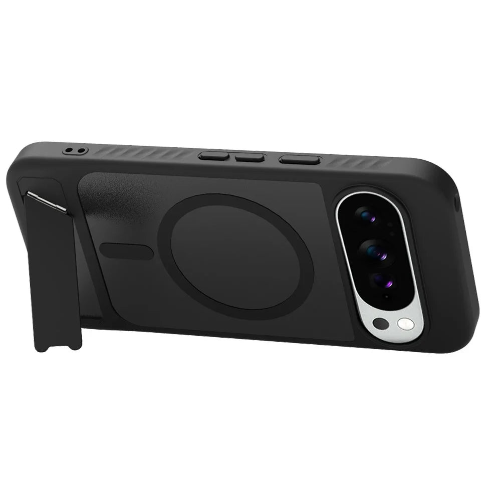 LEREACH Le-Chic Series For Google Pixel 10 Pro XL / 9 Pro XL Magnetic Case Kickstand TPU + PC Phone Cover - Black - 6