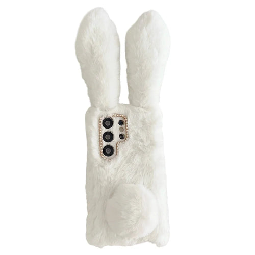 For Samsung Galaxy S26 Ultra Case Plush Cute Bunny Winter Fluffy TPU Phone Cover - White - 1
