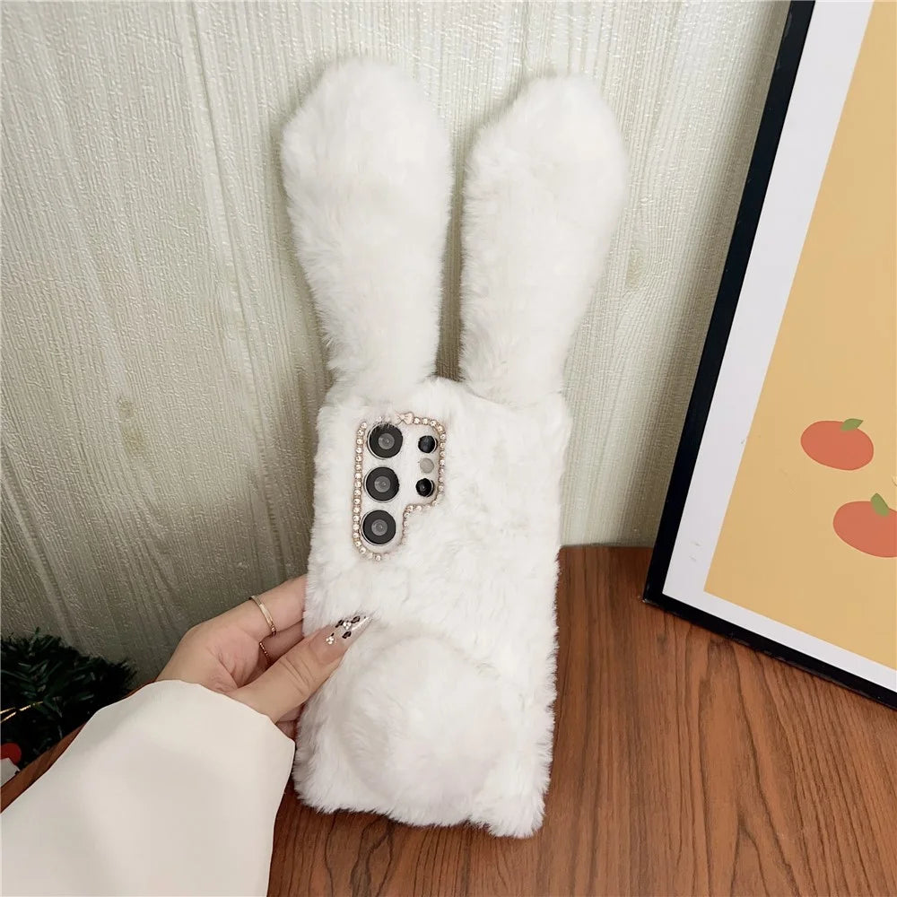 For Samsung Galaxy S26 Ultra Case Plush Cute Bunny Winter Fluffy TPU Phone Cover - White - 2