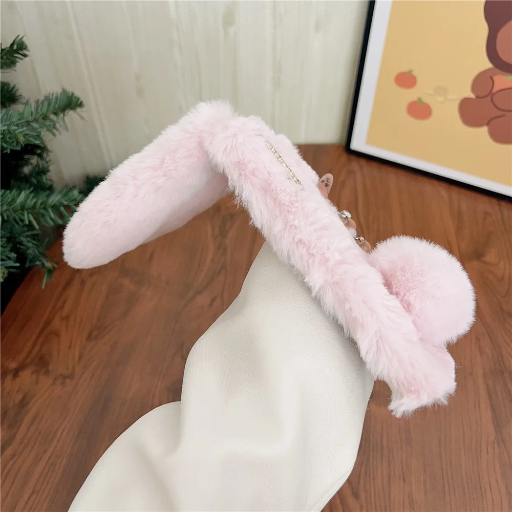 For Samsung Galaxy S26 Ultra Case Plush Cute Bunny Winter Fluffy TPU Phone Cover - White - 3