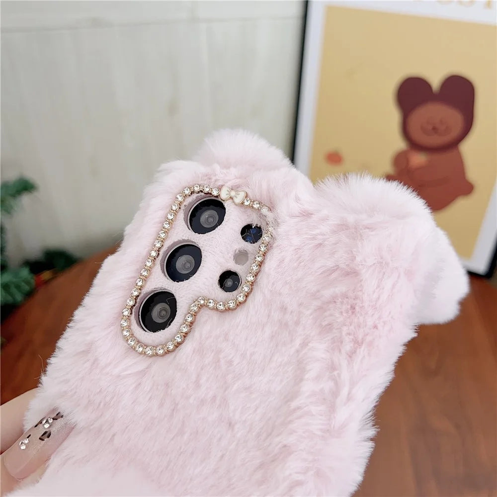 For Samsung Galaxy S26 Ultra Case Plush Cute Bunny Winter Fluffy TPU Phone Cover - White - 5